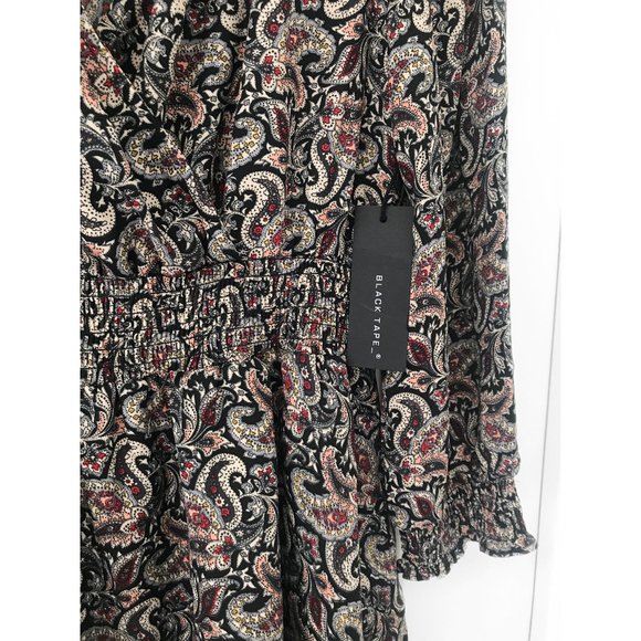Black Tape/ Dex- Paisley Waist Pleat Vintage-Style Hippie Wrap Dress - Picture 6 of 13